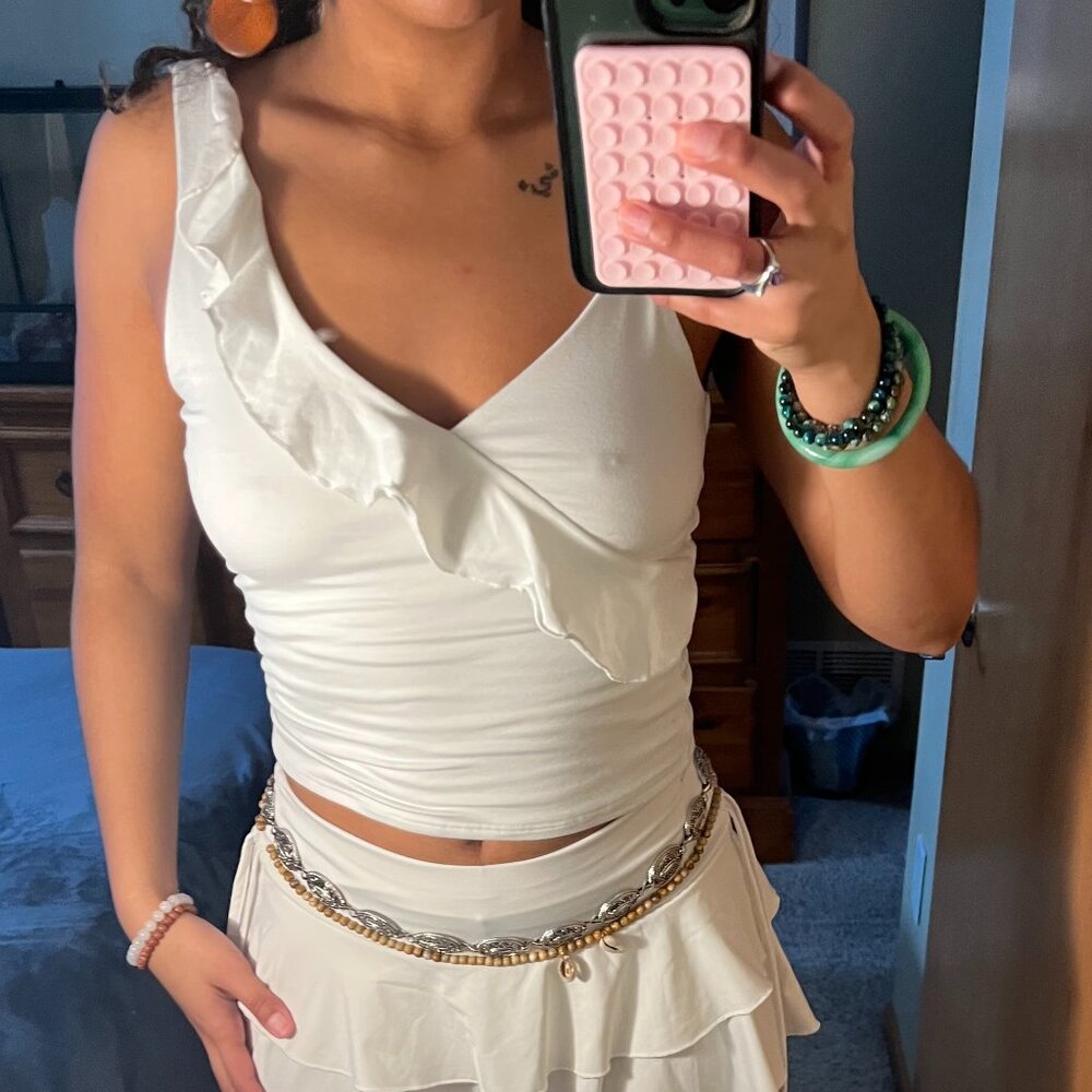 Off White Boho Ruffled crop top